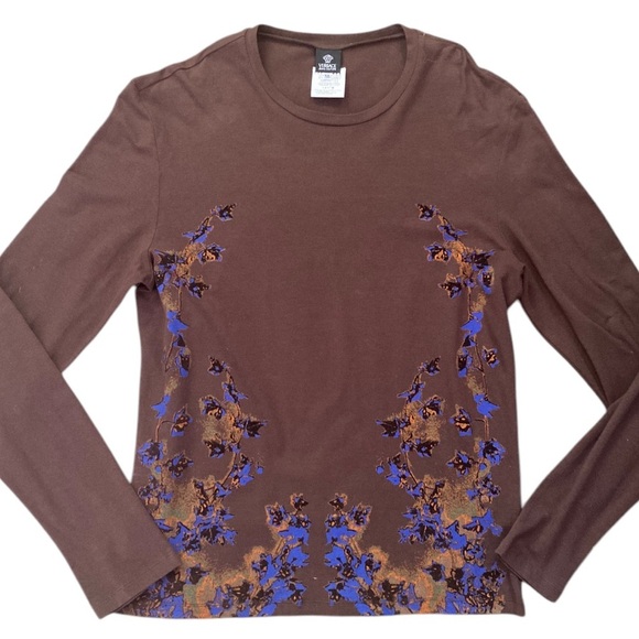 Versace Jeans Couture Velvet Burnout Detailed Long Sleeve Shirt Brown Blue Men’s - Picture 1 of 9